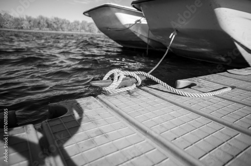 Boats docked on a river photo