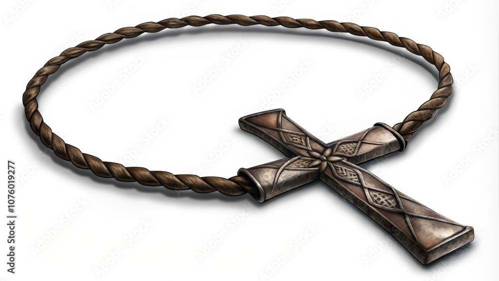 Ornate Cross Pendant on a Twisted Rope Necklace Ornate Cross Pendant on a Twisted Rope Necklace