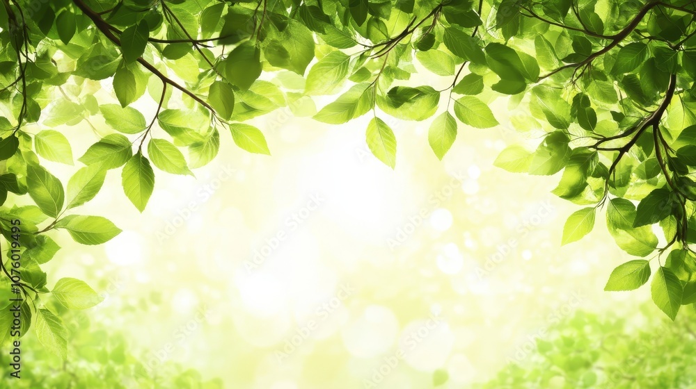 Green Leaves Frame with Sunlit Bokeh Background Green Leaves Frame with Sunlit Bokeh Background