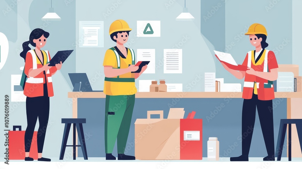 Warehouse Workers Team Collaboration Inventory Management Concept Illustration Warehouse Workers Team Collaboration Inventory Management Concept Illustration