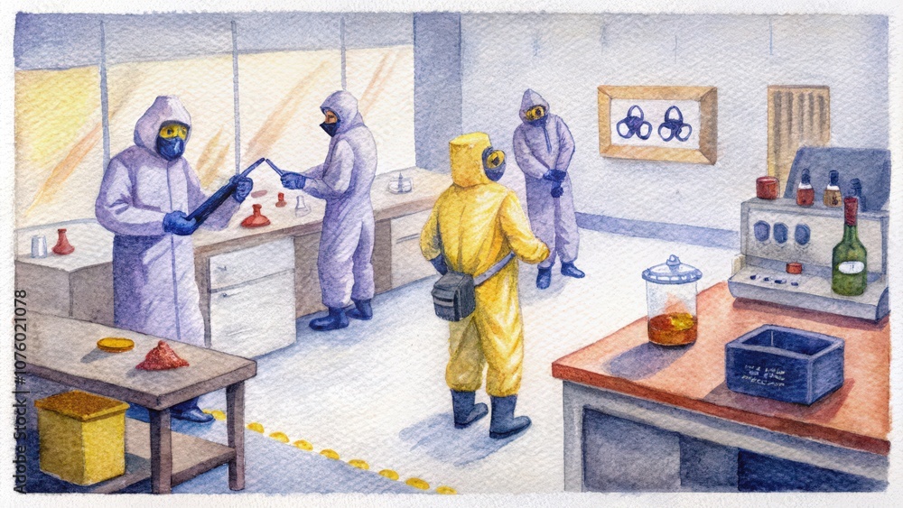 Scientists in Hazmat Suits Working in a Laboratory Scientists in Hazmat Suits Working in a Laboratory
