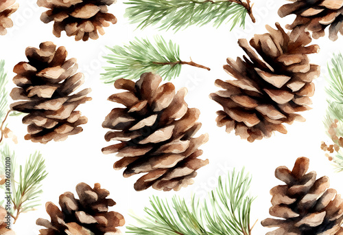 wild holiday pine design drawing nature year fresh painted white hand olated green cones cone brown artistic new merrychristmas paint background tree life watercolor christmastree spruce branch 