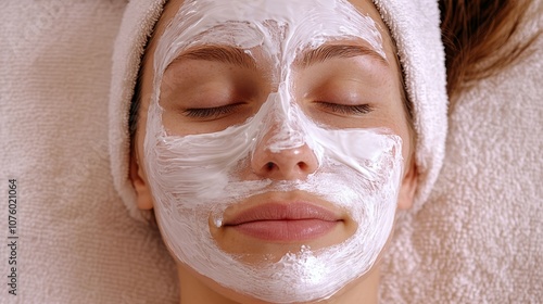 Woman with a Face Mask on a Spa Towel Relaxing Spa Treatment Facial