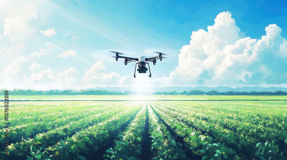 Drone Hovering Over Agricultural Field Drone Hovering Over Agricultural Field
