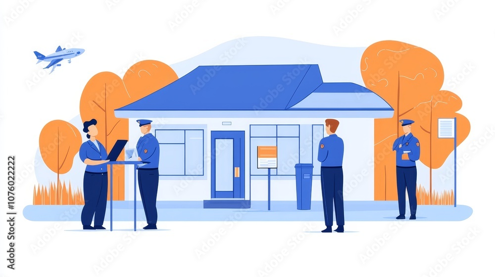 Airport Security Check with Officers and Passenger Airport Security Check with Officers and Passenger