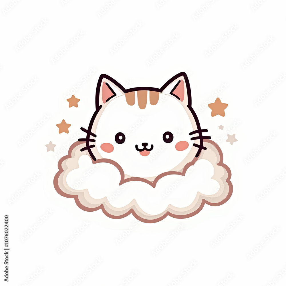 A kawaii-style illustration of a cat emerging from a fluffy cloud, ideal for logos and playful branding A kawaii-style illustration of a cat emerging from a fluffy cloud, ideal for logos and playful branding