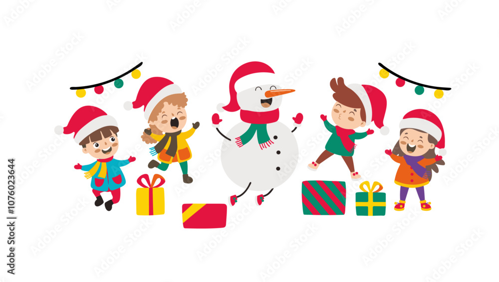 group of people holding christmas presents vector illustration group of people holding christmas presents vector illustration
