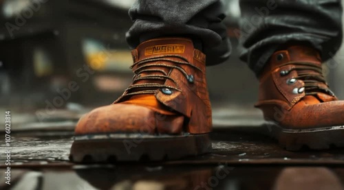 Close up scene of work safety shoes, Camera slow motion with different angles