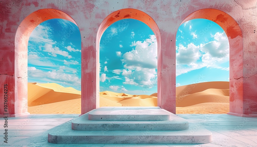 3d Render, Abstract Surreal pastel landscape background 3d Render, Abstract Surreal pastel landscape background