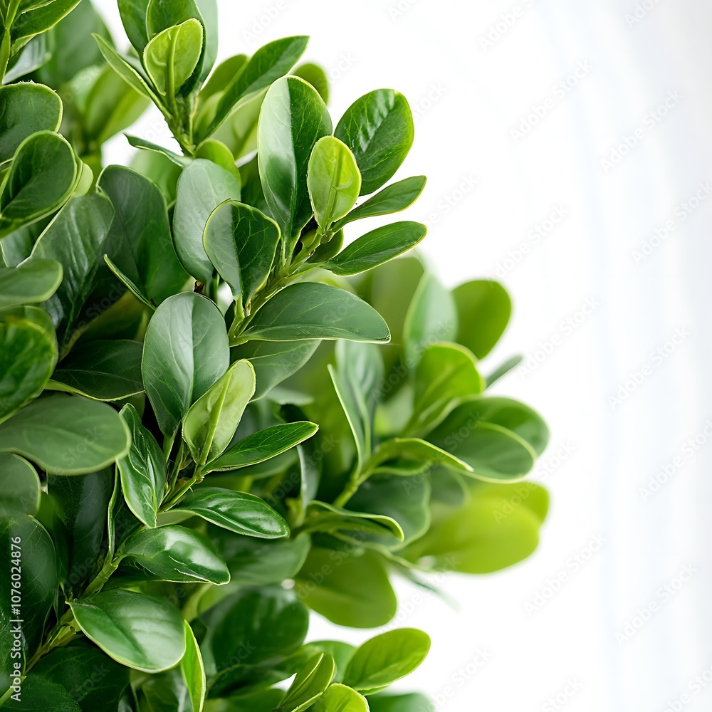 Buxus sempervirens isolated on a white background, close up Buxus sempervirens isolated on a white background, close up