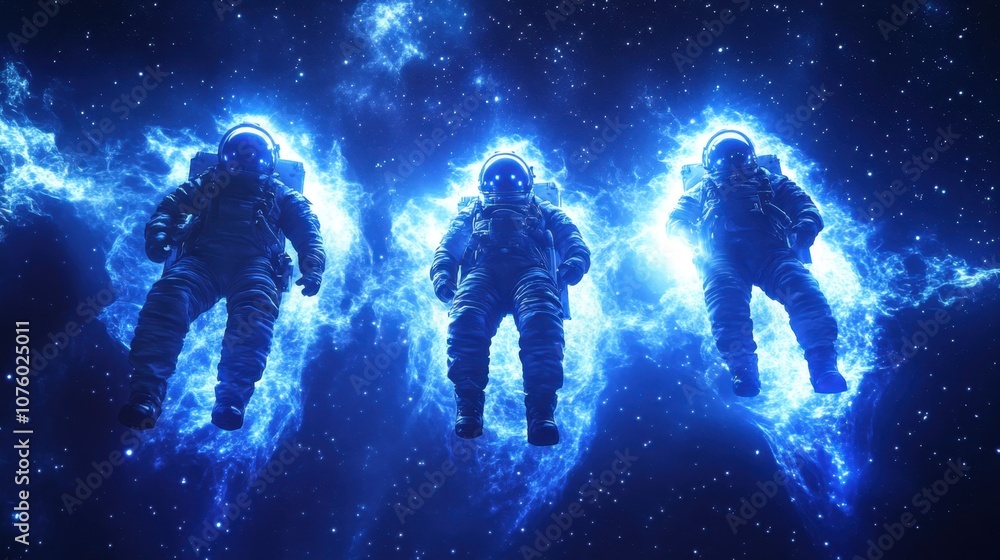 Astronauts Floating in Glowing Space Astronauts Floating in Glowing Space