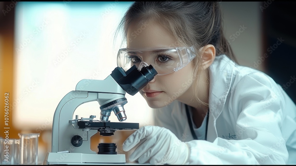 Scientist Examining Sample Under Microscope Scientist Examining Sample Under Microscope