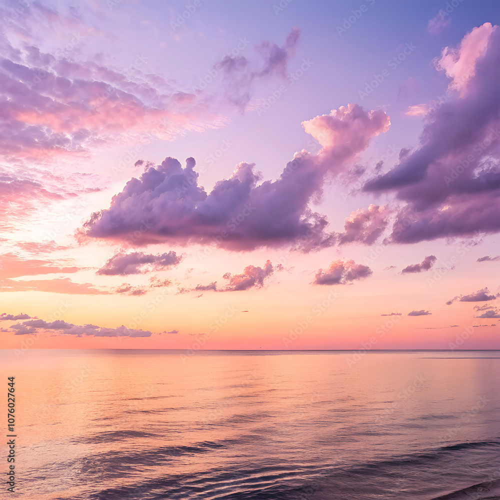 Soft pastel sunset with gradient hues of pink, lavender, and peach over a calm sea Soft pastel sunset with gradient hues of pink, lavender, and peach over a calm sea
