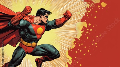 Dramatic comic book ad featuring hero training academy with action poses and retro typography.