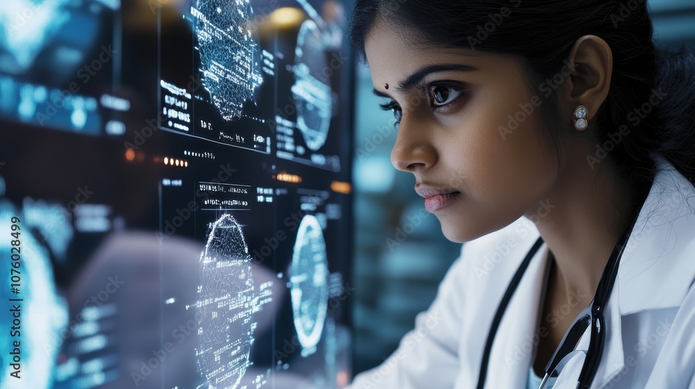 Female radiologist analyzing brain scans Female radiologist analyzing brain scans