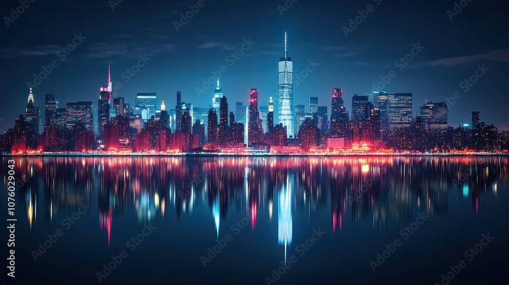 The city skyline at night. High Quality Image The city skyline at night. High Quality Image