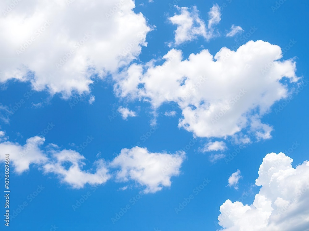 A stunning blue sky with cumulus clouds in various shapes and sizes floating gently, dimensional, sunny, layered A stunning blue sky with cumulus clouds in various shapes and sizes floating gently, dimensional, sunny, layered