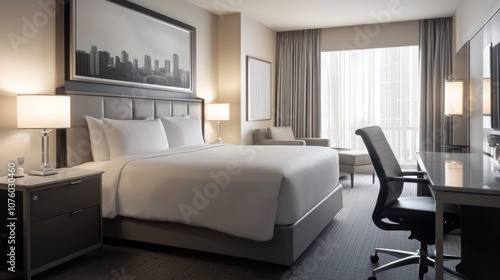 Modern Hotel Room with City View