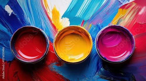 Paint Cans with Bright Colors	 photo