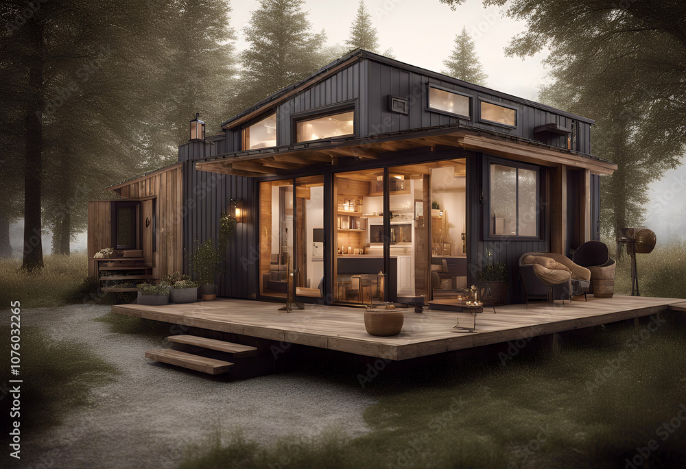 Fototapeta premium bricolage renderings tiny artificial minimalist cozy home traditional compact sustainable cosy wood designs cabin design houses log rustic prefab modern exterior 