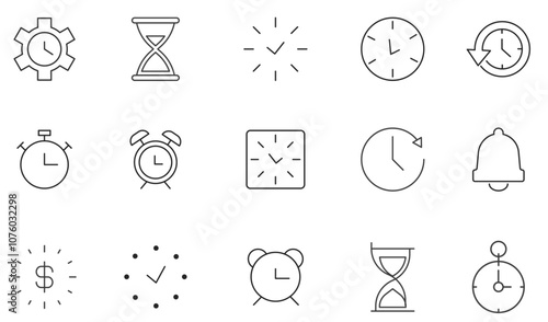 Time and clock line icons set. Calendar, timer, watch, speed, date and management. vector. editable