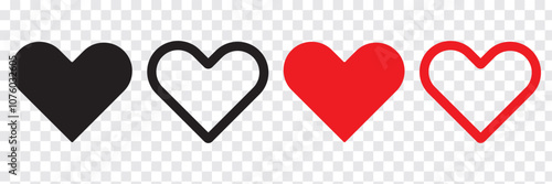Set of hearts in red color, Red heart icons set vector