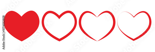 Set of hearts in red color, Red heart icons set vector