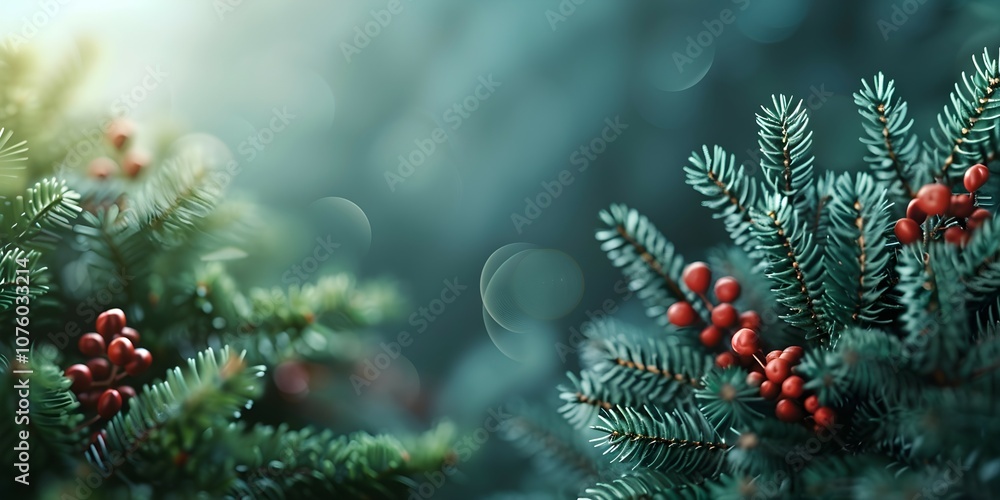 branches of fir trees in the forest, blurry background, copy space branches of fir trees in the forest, blurry background, copy space