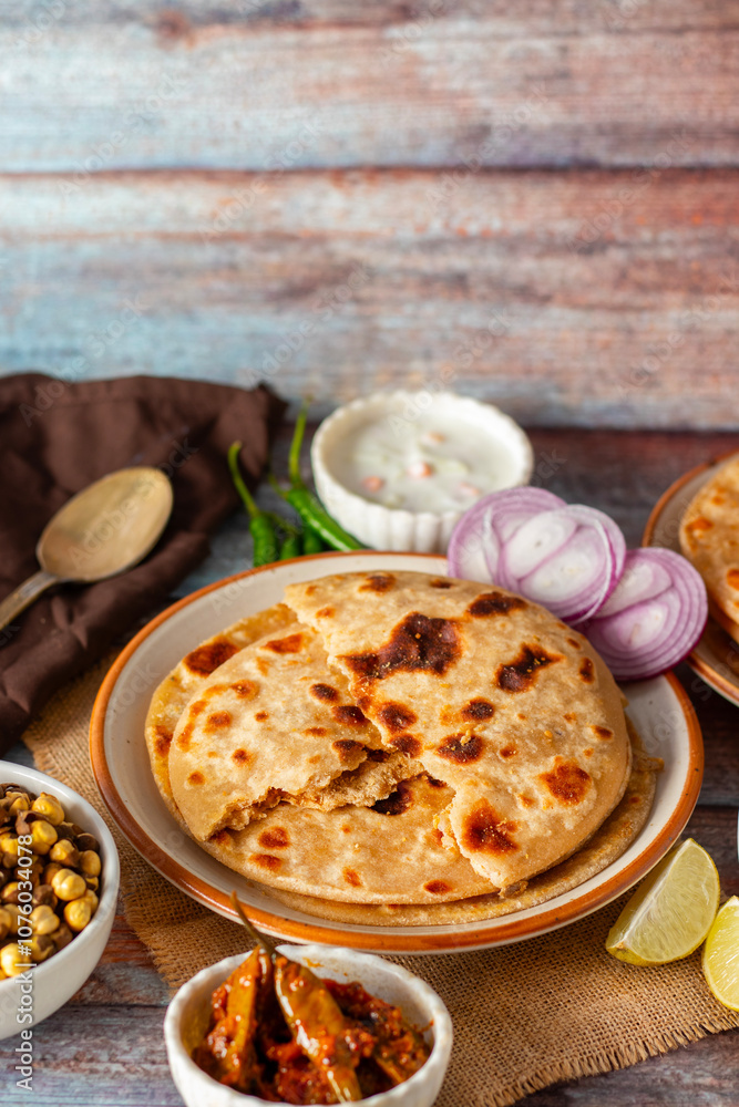 Sattu paratha is a flavorful flatbread from Uttar Pradesh and Bihar, filled with roasted gram flour, served with pickle and raita. Sattu paratha is a flavorful flatbread from Uttar Pradesh and Bihar, filled with roasted gram flour, served with pickle and raita.