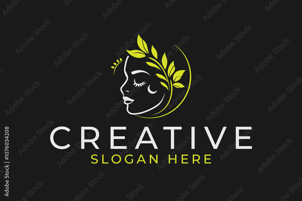 Girl Beauty Leaf Logo Design Girl Beauty Leaf Logo Design