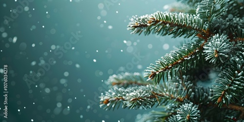 Beautiful Christmas Background with green fir tree brunch close up. Copy space