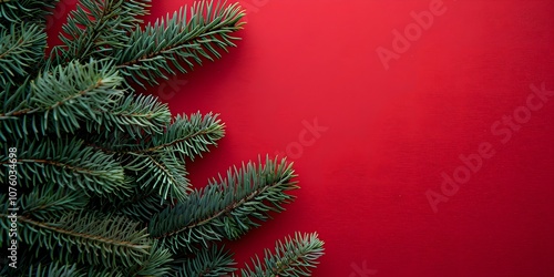 Beautiful Christmas Background with green fir tree brunch close up. Copy space