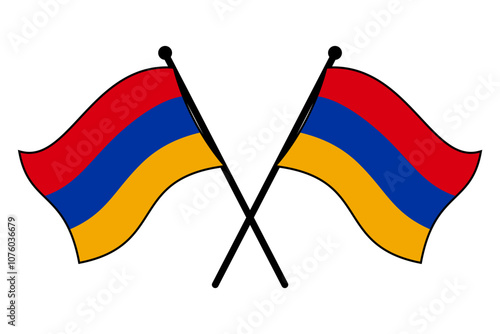 Minimalistic Armenia Flags Crossed on Flagpoles, Vector Design for National Pride, Editable and Scalable EPS Icon, Isolated on White Background