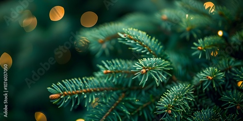 Beautiful Christmas Background with green fir tree brunch close up. Copy space