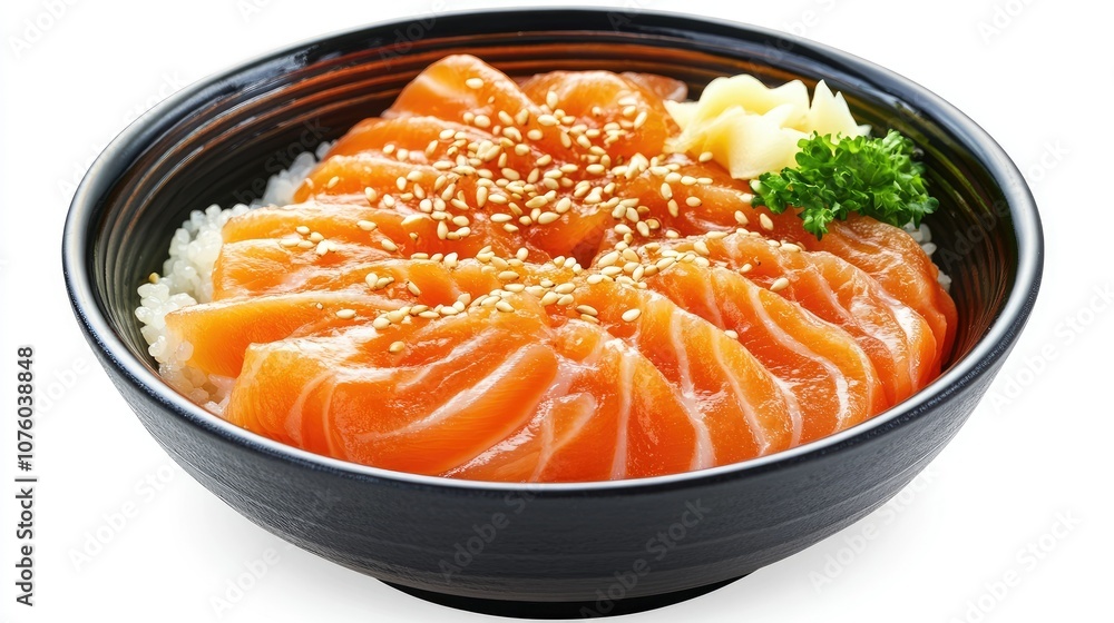 Fresh Salmon Slices in Bowl Garnished with Herbs Fresh Salmon Slices in Bowl Garnished with Herbs
