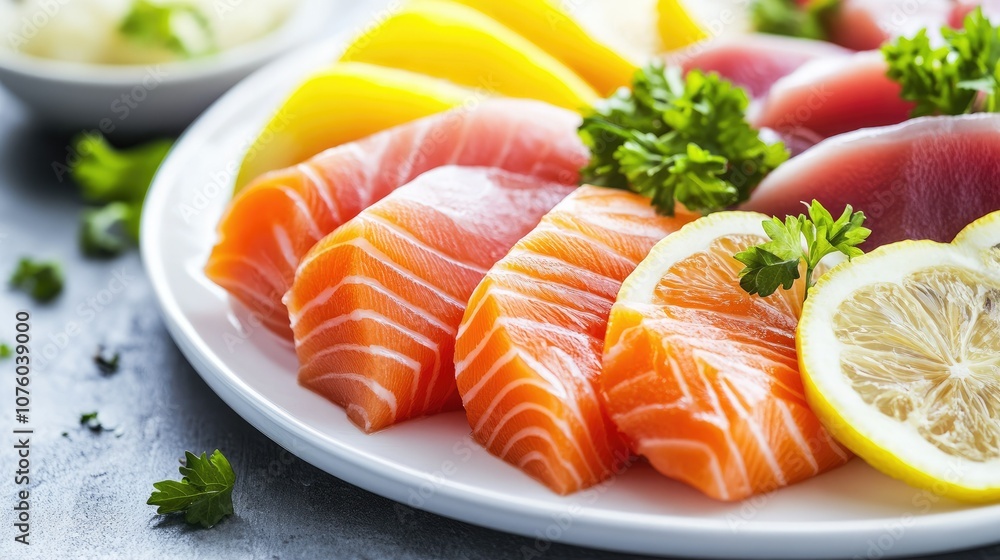 Elegant Presentation of Fresh Sashimi on a Platter Elegant Presentation of Fresh Sashimi on a Platter
