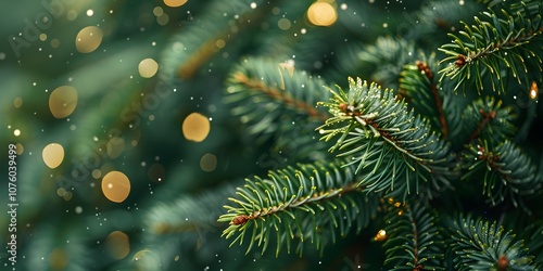 Beautiful Christmas Background with green fir tree brunch close up. Copy space