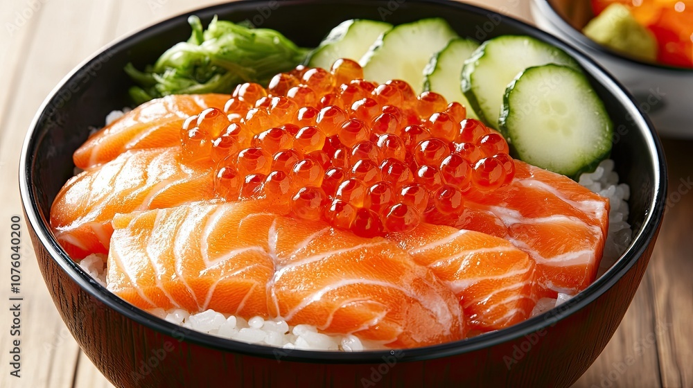 Fresh Salmon Donburi Bowl Ready to Enjoy Fresh Salmon Donburi Bowl Ready to Enjoy