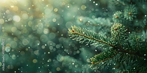 Beautiful Christmas Background with green fir tree brunch close up. Copy space