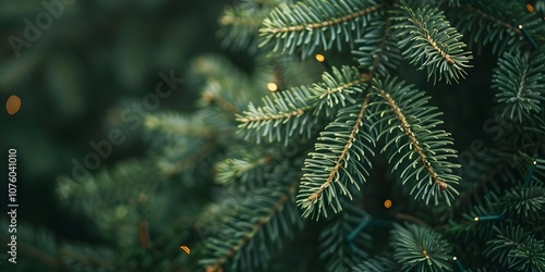 Beautiful Christmas Background with green fir tree brunch close up. Copy space