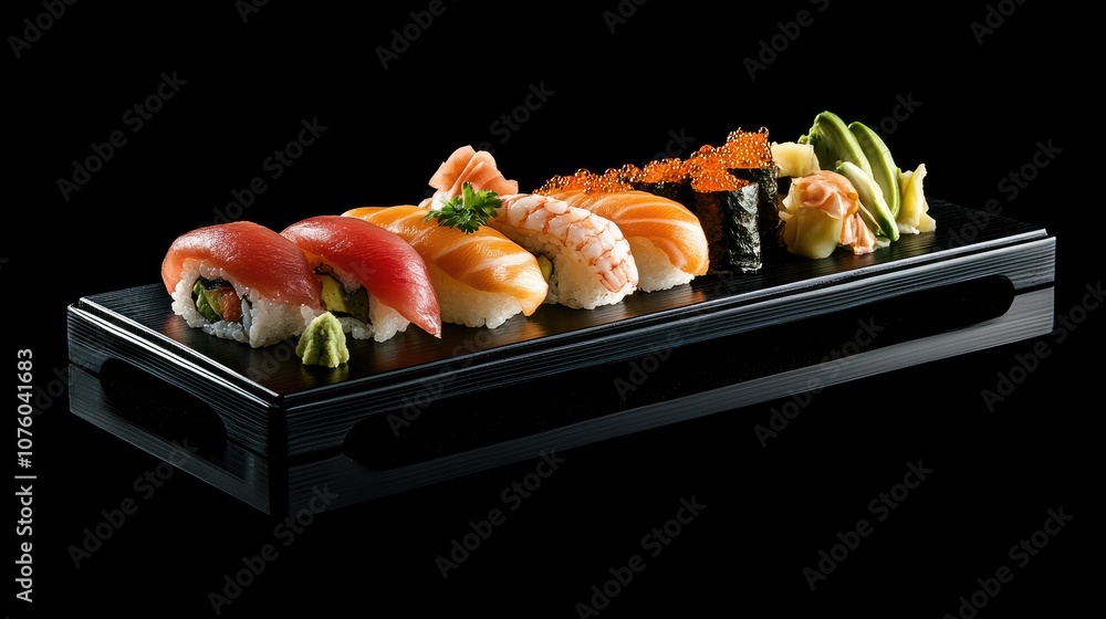 Modern Sushi Set on Black Plate Modern Sushi Set on Black Plate