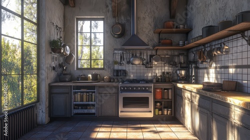 Wallpaper Mural Cozy Kitchen with Natural Lighting and Spice Jars Torontodigital.ca