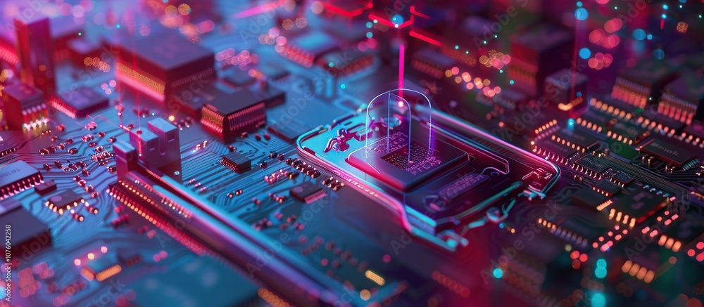 Obraz premium Circuit Board with Neon Lights