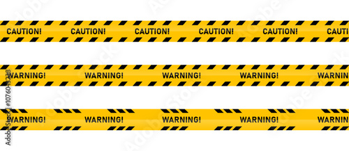 Warning caution tape illustration. Road, sign, worksite, hazard area, sign for road, caution ribbon banner for construction. Vector illustration on transparent PNG background.