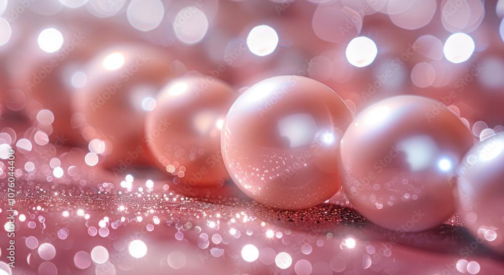 Beautiful pink pearls on a pink surface, rose, glitter, girly, feminine, background. Beautiful pink pearls on a pink surface, rose, glitter, girly, feminine, background.