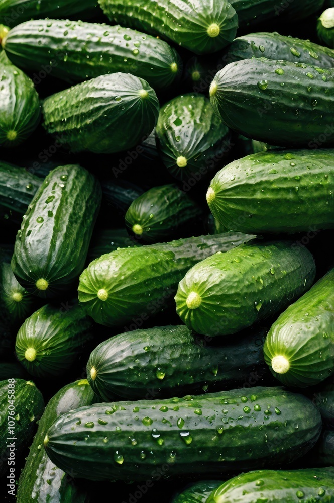 Large pile of fresh green cucumbers viewed from high angle Large pile of fresh green cucumbers viewed from high angle