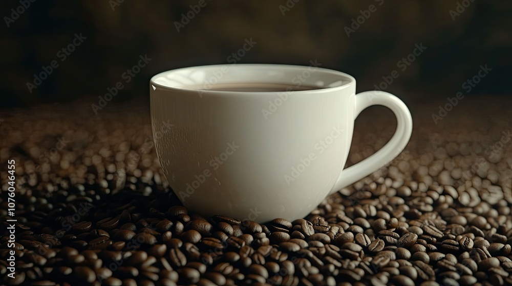 Cozy Coffee Cup Resting on Bed of Beans Cozy Coffee Cup Resting on Bed of Beans