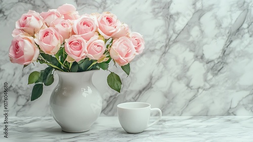 Wallpaper Mural A vase of pink  roses Torontodigital.ca