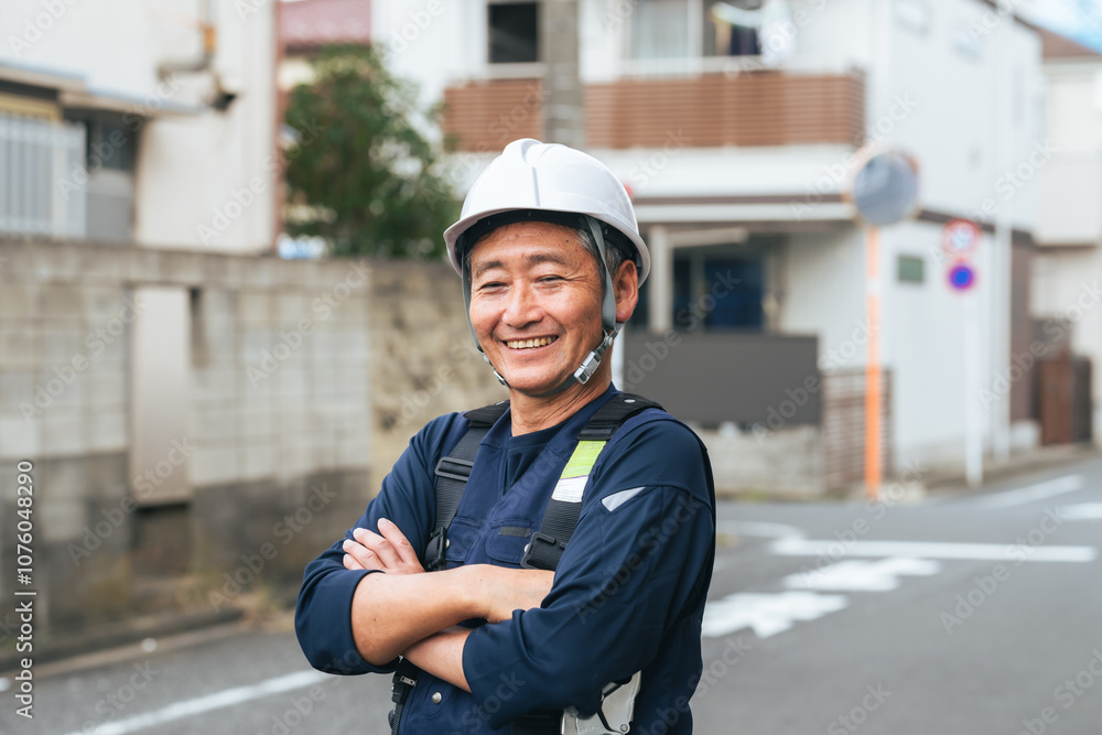 作業員、労働者、笑顔、男性、シニア、高齢者、工事、建築、建設、修理、電力、電気、技師、エンジニア、仕事、自信、大工、親方、フルハーネス、ヘルメット、危険、安全、肉体労働、ベテラン、住宅、住宅街、道路、工事現場、現場、アルバイト、再雇用、シルバー人材、災害、防災、腕組み、チャレンジ、挑戦、働く、定年、充実、やりがい、満足、職人、頑固、修繕、外壁、日本人、作業服、屋外、人物 作業員、労働者、笑顔、男性、シニア、高齢者、工事、建築、建設、修理、電力、電気、技師、エンジニア、仕事、自信、大工、親方、フルハーネス、ヘルメット、危険、安全、肉体労働、ベテラン、住宅、住宅街、道路、工事現場、現場、アルバイト、再雇用、シルバー人材、災害、防災、腕組み、チャレンジ、挑戦、働く、定年、充実、やりがい、満足、職人、頑固、修繕、外壁、日本人、作業服、屋外、人物