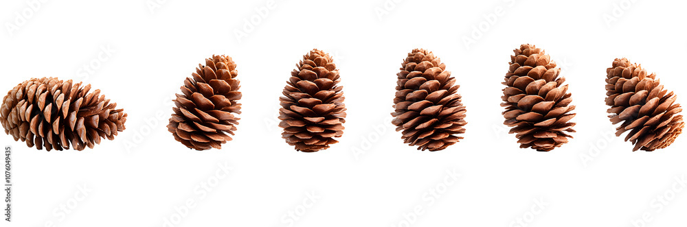 A collection of large, long open pinecones for Christmas tree decoration isolated against a flat background. A collection of large, long open pinecones for Christmas tree decoration isolated against a flat background.